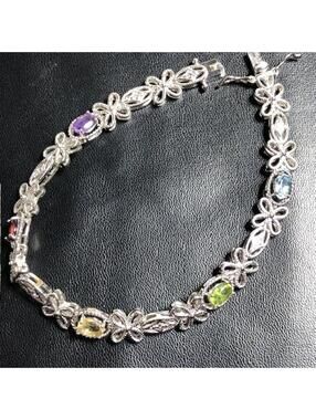 B0910 PAJ BB Multi Gems Filigree Butterfly Link Bracelet 7.5" Amethyst citrine